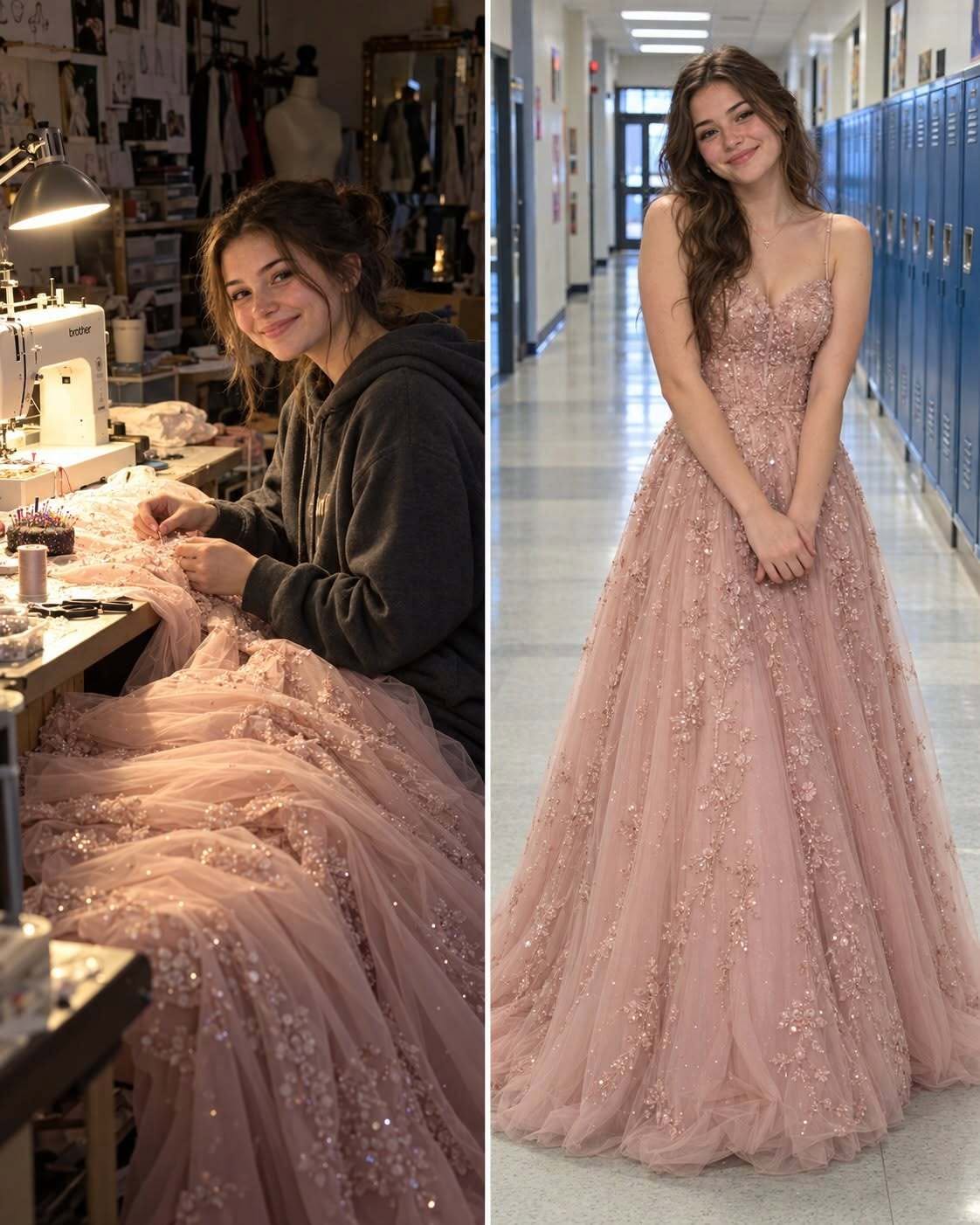 My 16-year-old daughter stayed up all night sewing a dress for her classmate
